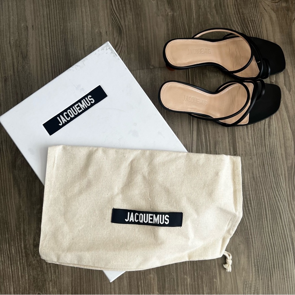 JACQUEMUS • Les Noli Black Statement Heel Strappy Sandals - Picture 16 of 16
